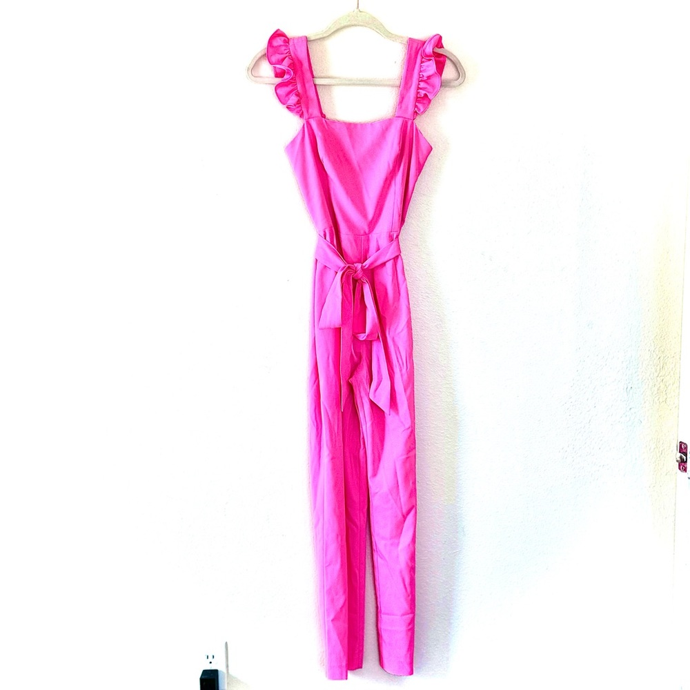 Lilly Pulitzer Eppley Neon Pink Jumpsuit Barbie Sleeveless Size XS 00 $228 - Picture 4 of 15